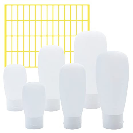HLIWS Botes para Gel y champu,Botellas Rellenables para Viajes,6 Piezas(30ml,60ml,100ml,2 Cada uno),con Etiqueta,para artículos de tocador de Viaje