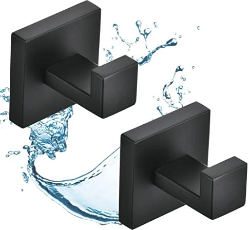 SHUNLI Towel Hooks Matte Black, Wall Mounted Wall Hook Coat Hooks, Heavy Duty Bathroom Hooks Door Hanger, SUS304 Stainless Steel, Modern Square Style (2 Pack)