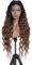 FASHION IDOL Lace Front Curly Wigs 31 with Baby Hair Long Synthetic Natural Water Wavy Wig for Black Women Ombre Auburn with E Type HD Lace Wig