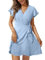 Aokosor Summer Dresses for Women V Neck Dress Ladies Mini Ruffle Sleeve Dress Elegant Blue Size 14-16