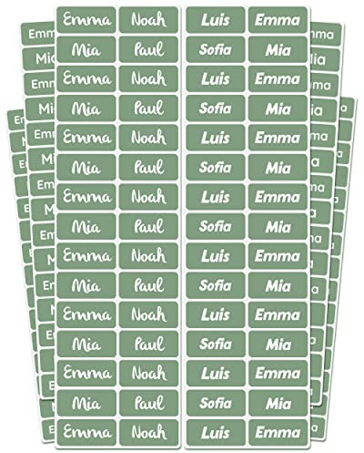 melu kids® Namensschilder für Kleidung & Gegenstände (60 Stück, einfarbig) Kindergarten/Schule - Namensaufkleber Kinder Wasserfest und Personalisiert - grün