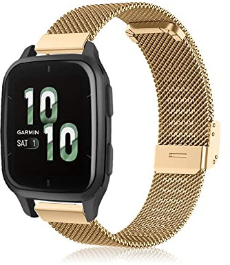Niboow 20mm Armband für Garmin Venu Sq 2/Venu Sq 2 Music/Venu 2 Plus/Venu Sq/Venu Sq Music, Metall Uhr Armbänder für Garmin Vivoactive 5/Vivoactive 3/Vivoactive 3 Music/Forerunner 245 - Gold