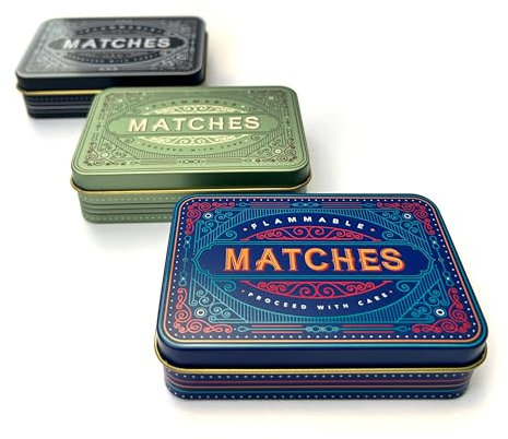 TINIT Matches Tin - Match Storage Box Metal Tin Matchbox Holder Candle Holder Lighter Gift Present (Blue)
