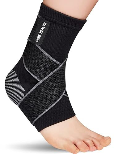Pure Health Ankle Support for Ligament Damage Sprained Ankle, Achilles Tendonitis Foot & Plantar Fasciitis Support Strap, Heel Pain Relief & Wrap for Compression (Black, M)
