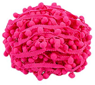 SHTGOI 5 Yards Pomponborte Bommelborte Bommel Fringe Band Fransenborte Pomponband Bommelband Pompom Fransenbesatz Pom Poms Quaste Borte Zierborrte für Kleidung Vorhang Dekoration Rosarot