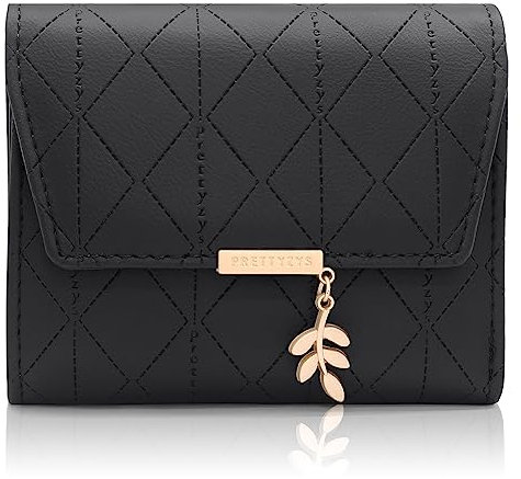 REETEE Portefeuille Femme en Cuir PU Petit Porte Monnaie Slots de Carte, Porte Feuilles pour Femme Court avec Porte-Monnaie Zippé et Portefeuilles Pochette Femme (Noir-1)