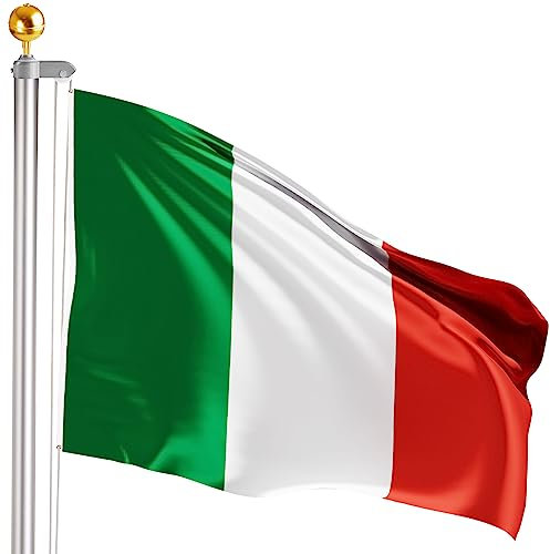 Brubaker Asta Portabandiera in Alluminio con Bandiera della Italia e Punta a Sfera Oro - Asta per Bandiera da 6 m con Presa a Terra per Giardino e Campeggio + Bandiera Nazionale Italiana 150 x 90 cm