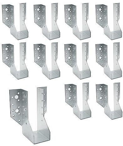 DOJA Barcelona | Sabot de Charpente | Pack 10 | Equerre en U Type A | 48*136*75mm | en Acier Galvanise | Sabot Charpente à Ailes Extérieures | pour Support Poteau Bois, Poutre Bois, Rampe Escalier