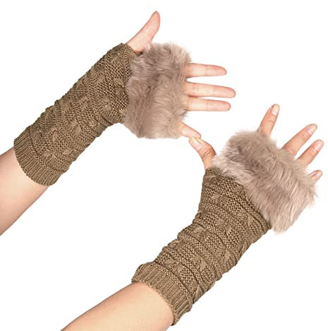 XIUH Fingerlose Armstulpen Feinstrick Warm Strick Handschuhe Winter Armstulpen Mädchen Kawaii Strick Fingerlose Fäustlinge Lange Stricken Armstulpe Fingerlose Handschuhe