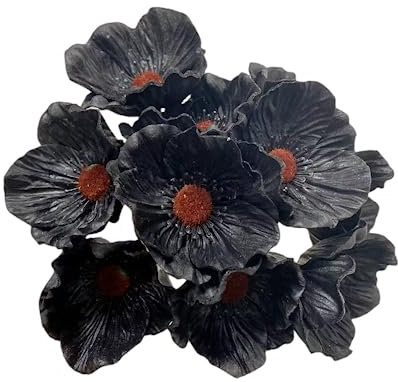Rikyo Künstliche Mohnblumen, 27,9 cm, kein Verblassen, Anemone, PU, künstliche Wildblumen für Küche, Tisch, Vase, Zuhause, Hochzeit, Hintergrund, Bogen, Wand, Schwarz, 10 Stück