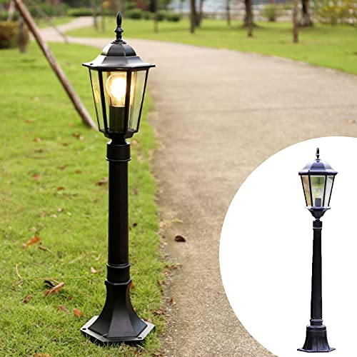 Chao Zan Außenleuchte, Stehleuchte in antikem Look, Aluguß in mit Klarglas-Scheiben, Wegeleuchte H80 cm, E27-Fassung, Retro/Vintage Gartenlampe IP44, ohne Leuchtmittel (Typ: E)