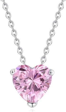 GAVU Collana da Donna Solitario Punto Luce a Cuore di Cubic Zirconia Rosa con Catenina in Argento Sterling 925