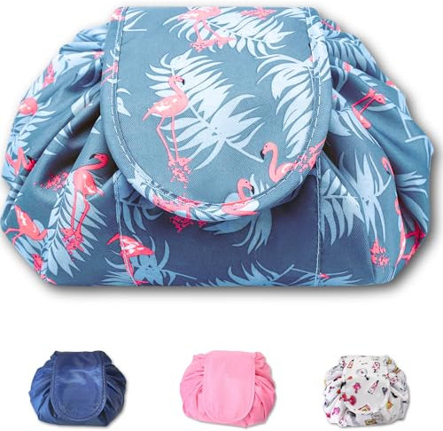 Bolsa de Cosméticos Viaje, Bolsa Maquillaje Mujer, Neceser de Viaje Tocador, Bolsa de Aseo Portatil, Estuche Maquillaje, Neceser de un Solo Paso Cordón Rápido Impermeable Makeup Bag