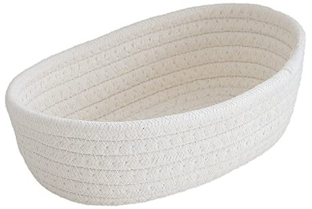 EraAja Cesti Intrecciati in Corda di Cotone - Piccoli Cesti Vuoti Decorativi Ovali per Tappeti e Borsa 8x10 (Bianco, A)