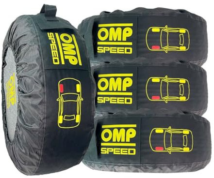 OMP Speed Lot de 4 Housses universelles pour Rangement et Transport de pneus/Roues avec Poche à vis et Protection Avant, idéal pour Voiture et SUV