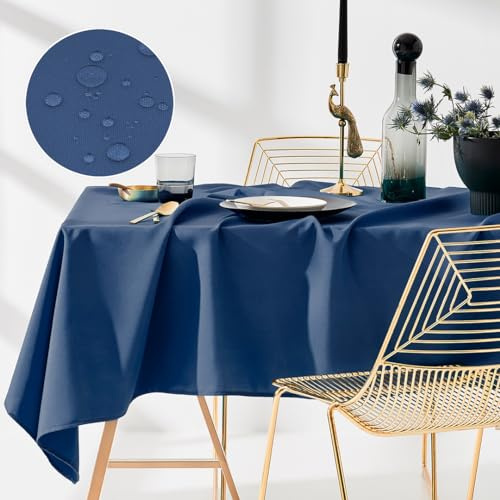 ROOM99 Aura Tischdecke 140 x 220 cm Tischtuch Tafeldecke Fleckschutz Abwaschbar Wasserabweisend Schmutzabweisend Polyester Rechteckig Bankett-Dekoration Ganzjährig Dunkelblau