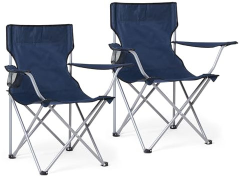 Mondeer Klappbarer Campingstuhl 2er Set, Angelstuhl mit Armlehnen und Getränkehalter und Tragetasche für Outdoor Camping Garten Strand Terrasse, Marineblau