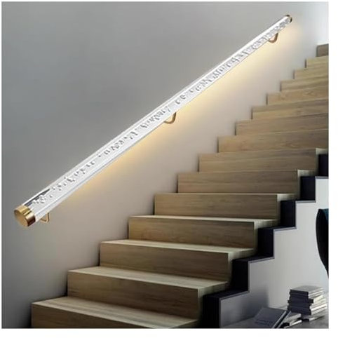 Handlauf Treppe Geländer Treppengeländer Klarer Acryl-Treppenhandlauf für den Innenbereich mit goldenen Halterungen, Handgeländer zur Wandmontage für Außenstufen, Garagengeländer, runde Haltegriffe au