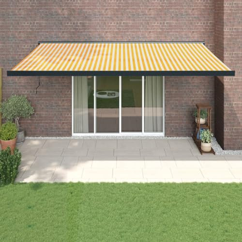 Autre Autre Autre Auvent Rétractable Jaune et Blanc 5x3m Tissu et Aluminium