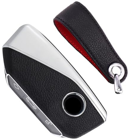 TECART Intelligent Schlüsselanhänger Abdeckung für BMW X1 X5 X6 X7 G05 G18 IX I4 I7 3 5 7 Serie G81 G60 G70 F96 G06 G05 G18 Autoschlüsselhalter Schutzhülle Leder PC schlüsselschutz A Schwarz