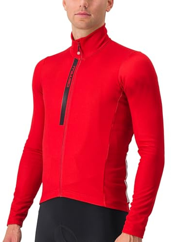 CASTELLI Men's Entrata Thermal Jersey, Long Sleeve Zip Up Fleece Insulated Base Layer for Winter Road Cycling I Gravel Biking - Rich Red/Black - Large, Rich Red/Black, Large