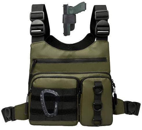 FTCYCRU Outdoor Running Chest Bag for Men and Woman with Extra Storage, Water Resistant Sports Chest Pack Lightweight Running Waist Packs for Workouts Cycling Hiking (Casual Olive Green)
