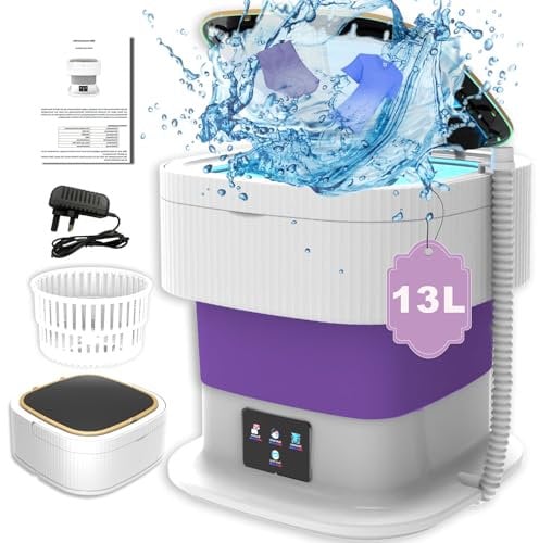 Mini Lavatrice Portatile 11L Pieghevole con Centrifuga, Adatto per Campeggio, Viaggi, Lavatrice da Campeggio Piccola, Bucato, Biancheria Intima, Calzini, Piccoli Oggetti, Tre velocità, Viola