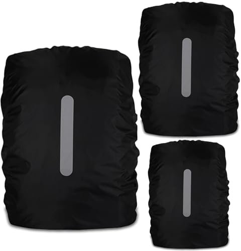 Lot de 3 Protection Sac à Dos Pluie 20-45L Housse Sac a Dos Impermeable Housse de Sac à Dos imperméable et réfléchissante pour Voyage,Antivol,Camping, Escalade,Cyclisme,Noir