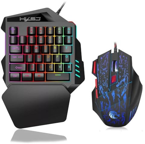 SHUAIGUO J50 Einhand-Gaming-Tastatur mit 35 Tasten, LED-Hintergrundbeleuchtung und kabelgebundener Gaming-Maus mit Atemlicht 5500 DPI 7-Tasten-Tastatur und Maus-Kombination