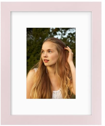 Frametory, Cornice 20,3 x 25,4 cm con passepartout o foto da 20,3 x 25,4 cm senza tappetino, vetro infrangibile, accessori per montaggio a parete preinstallati, rosa