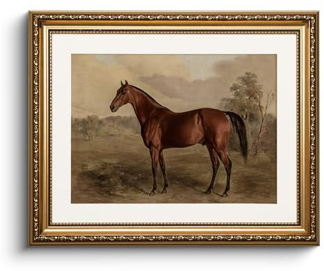 HUARCEY Leinwand Bilder mit Gold Rahmen, Vintage Wandbilder, Klassisch Wand Deko Wohnzimmer Schlafzimmer Badezimmer Küche, Bauernhaus Zimmer Deko Aesthetic, Pferd Tier Painting, 33x40cm, klein