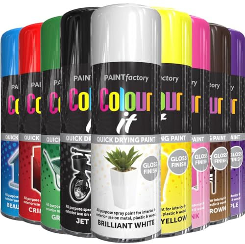 9 Mix Cans Gloss Finish All Purpose spray paint 400ml Multipurpose AerosoL, Quick and Fast Drying and Excellent Coverage for Metal, Wood, Plastic and More - A13