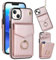 Knoowcase for iPhone 15 Case Shockproof Wallet Case with Card Holder Slots Ring Wrist Strap PU Leather Shell RFID Blocking Kickstand Magnet Full Protective Cover for iPhone 15, Rosegold