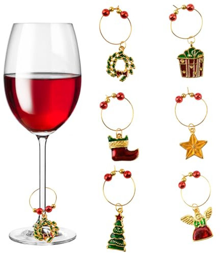 URROMA Ciondoli per bicchieri da vino 24 marcatori per bicchiere da vino identificazione marcatori per vino di Natale etichette per degustazione di vino festa riunione di famiglia decorazione di festa