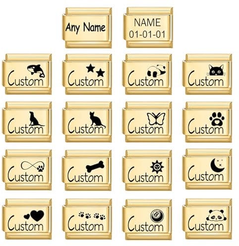Personalised Custom Made Italian Charm- Any Name or Date - fits all 9mm Italian Style Charm Bracelets(Gold)