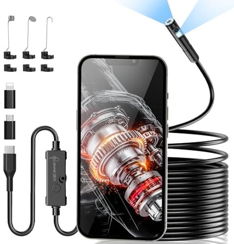 Dual-Lens USB Endoscope Inspection Camera, Ennovor 1920HD Semi Rigid Snake Inspection Cameras, No WiFi Borescope, IP67 Waterproof Tube Sink Pipe Drain Camera for Android iOS iPhone iPad Samsung,16.4FT