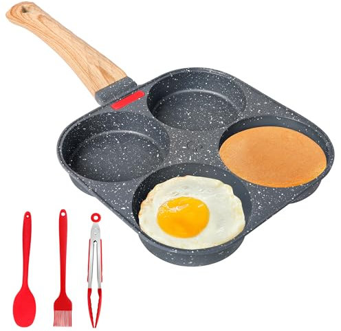 Gimars Poêle à Pancake 4 Trous, Poêle Antiadhésive Multifonction SANS PFOA, Poêle en Aluminium pour Petit-Déjeuner, Oeuf Omelette, Pancakes