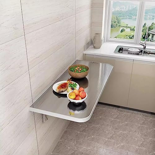 Zusammenklappbarer Küchen-Bartisch zur Wandmontage, für Zuhause, Büro, Garten, platzsparend, gebürsteter Edelstahl, Laptop, Computer, Schreibtisch, Arbeitsplatz (Größe: L 50 x B 30 cm)