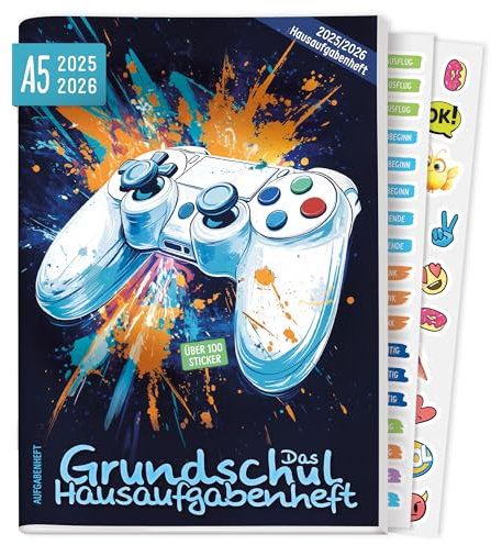 Häfft® Lernfreunde Hausaufgabenheft Grundschule 2025/2026 A5 Gaming Das Grundschul-Hausaufgabenheft inkl. Lerntipps, Sticker, Denkspiele - nachhaltig & klimafreundlich