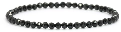 LAKADA Echtes Schwarzer Turmalin Edelstein Armband mit facettierten 4mm Perlen Heilstein Schutzstein Edelsteinarmband Glücksbringer Talisman Geschenk (Schwarzer Turmalin, 21CM)