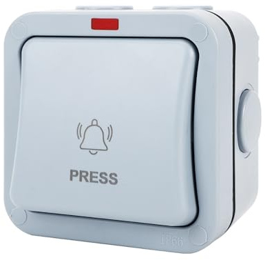 IP66 Waterproof Dustproof Outdoor Light Switch/Door Bell With Night Light 220V~250V Installation (door bell)