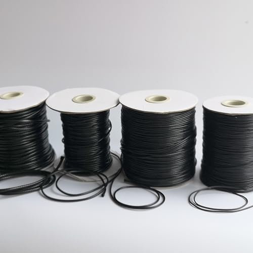 Waxed Cord Polyester Jewellery, Black, 1-3mm Thickness, 2, 5, 10 meters, Bracelet Making Thread (1.5mm, 2, meter)