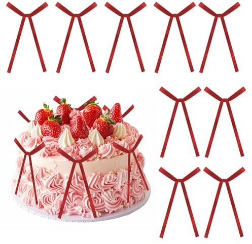 AOOTE Tortendeko Schleife Rot,20 Stück Torten Deko Schleife,Schleifen für Torte,Tortendeko mit Schleife für Hochzeit Party Hochzeitstag Geburtstag Kuchen Dekorationen(Rot)