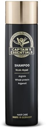 CAPTAIN'S ESSENTIALS® Shampoo Herren — Premium Haarshampoo Männer, fördert Haarwachstum, Anti Schuppen Shampoo gegen Haarausfall, Arganöl, Wheat Protein, Menthol&Arginin, Vegan (250ml Musk Abyad)