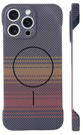 Carbon Fiber Phone Case for iPhone 12/13/14/15/16 Pro Max – Magnetic Charging Compatible, Ultra-Thin Frameless Hard Pc Slim Case (14Pro,Yellow)