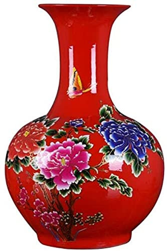 RAABYU Vase, Moderne chinesische Stil, rote Bodenvase aus Keramik, Wohnzimmerdekoration, 24 cm