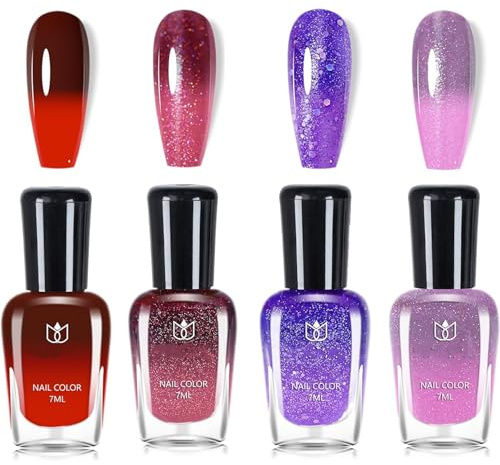 Temperature Colour Changing Nail Polish Set, Quick Drying Long-Lasting Glitter Nail Varnish Sets