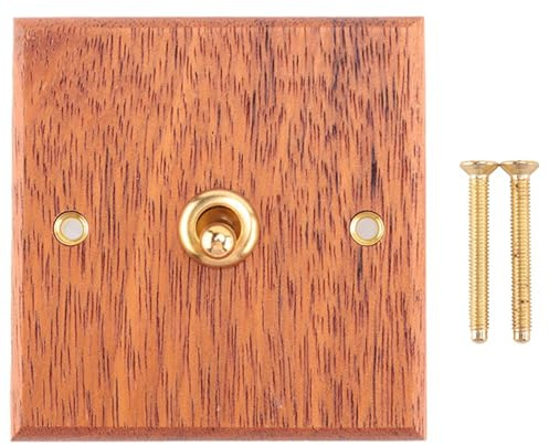Nihcora Interruptor de Panel de Madera Maciza Tipo 86, Luz de Pared, Interruptor de Palanca de LatóN Retro, Interruptor EléCtrico de Grano de Madera, Enchufe 1 Interruptor