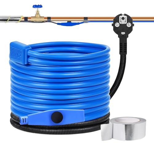Cavo scaldante antigelo 12 m, cavo autorregolante con termostato, accensione/spegnimento automatico, 25 W/m, per tubi in metallo/plastica, grondaie e condotte fognarie