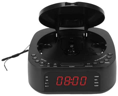 Fockety CD Player Wecker, tragbarer CD Player mit Lautsprecher, Radio, Fernbedienung, Bluetooth, MP3 Player, Zwei Weckzeiten, Sleep Timer für das Schlafzimmer (EU-Stecker)